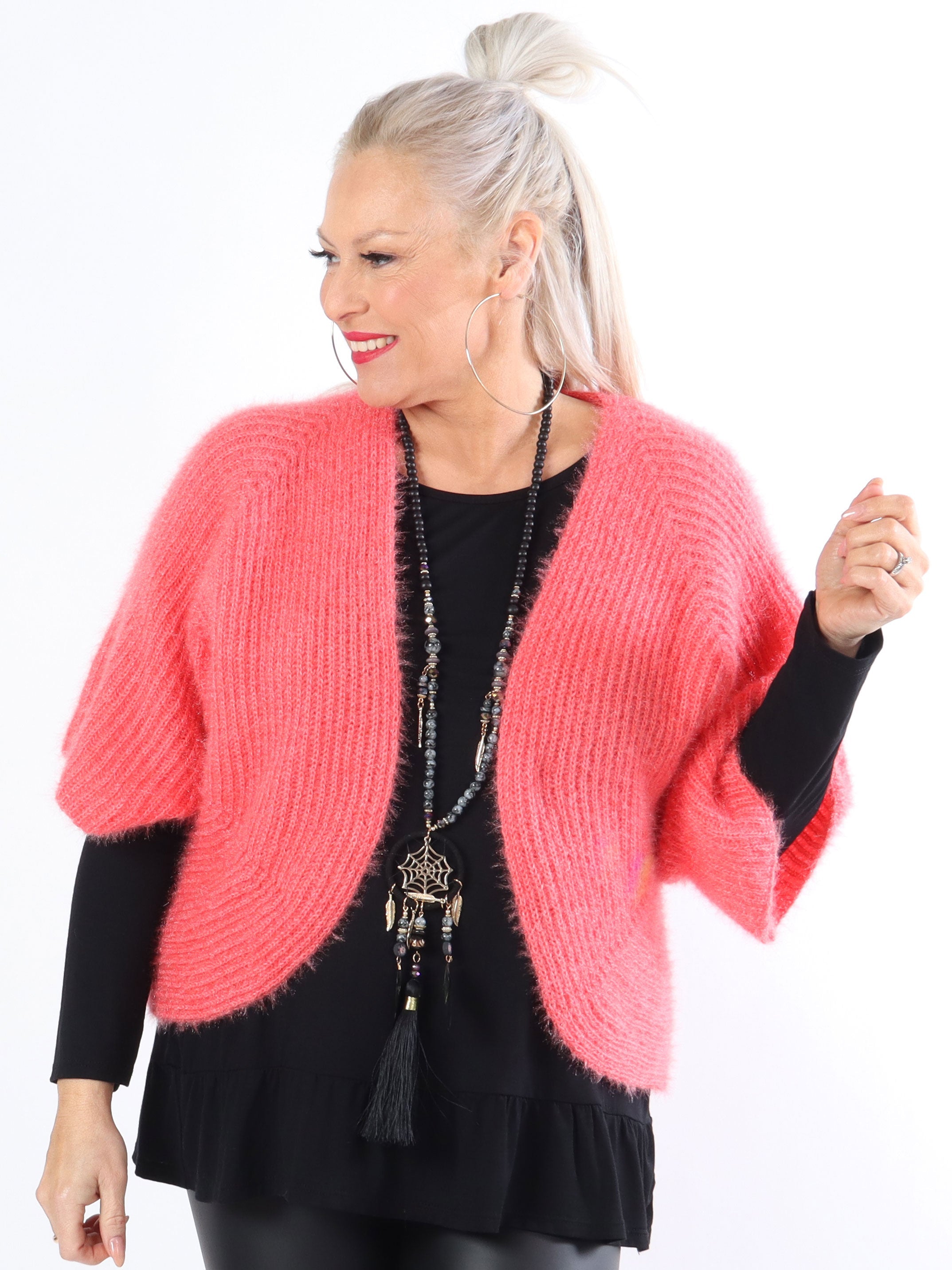 Franca - Söt fluffig plus size bolero i stickad form - Grey